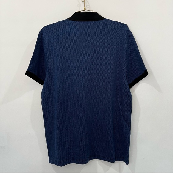 Express Zip Polo Navy and Black Shirt Textured Short Sleeve - Picture 3 of 6